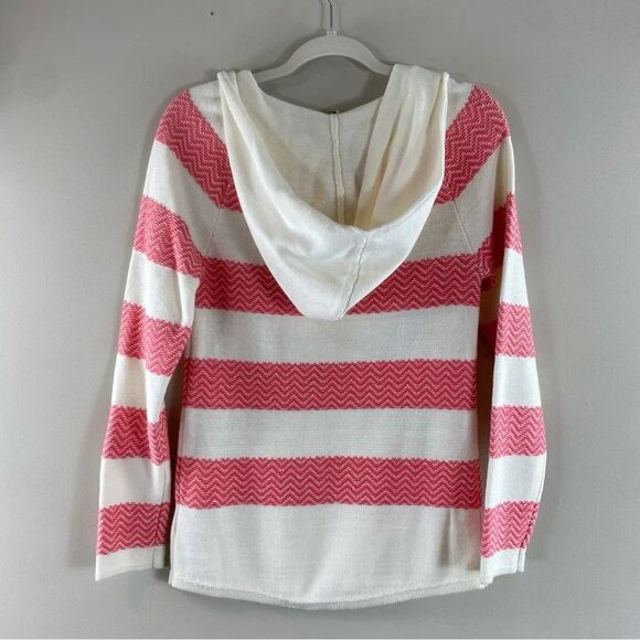 Roxy Women’s Pink Cream Ribbed V Neck Relaxed Fit Hooded Sweater Sz M - Picture 8 of 13